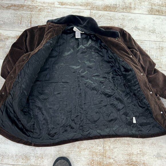 Jones New York Quilted Black & Brown Velour Jacket with Faux Fur Collar - Picture 10 of 11